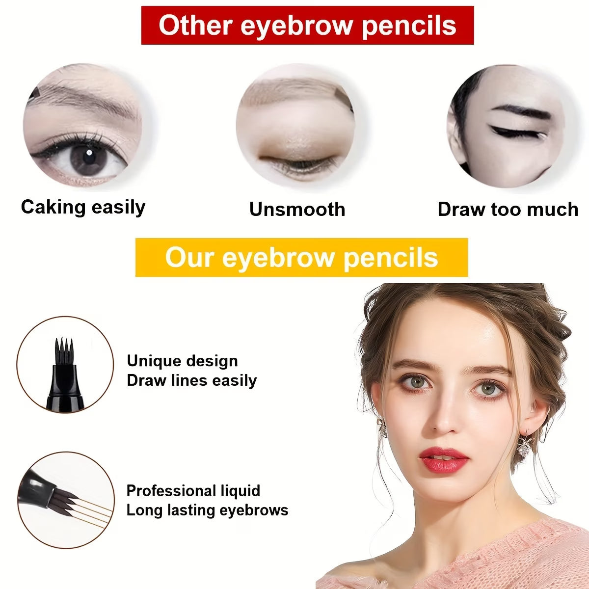 4-Prong Waterproof Eyebrow Pencil