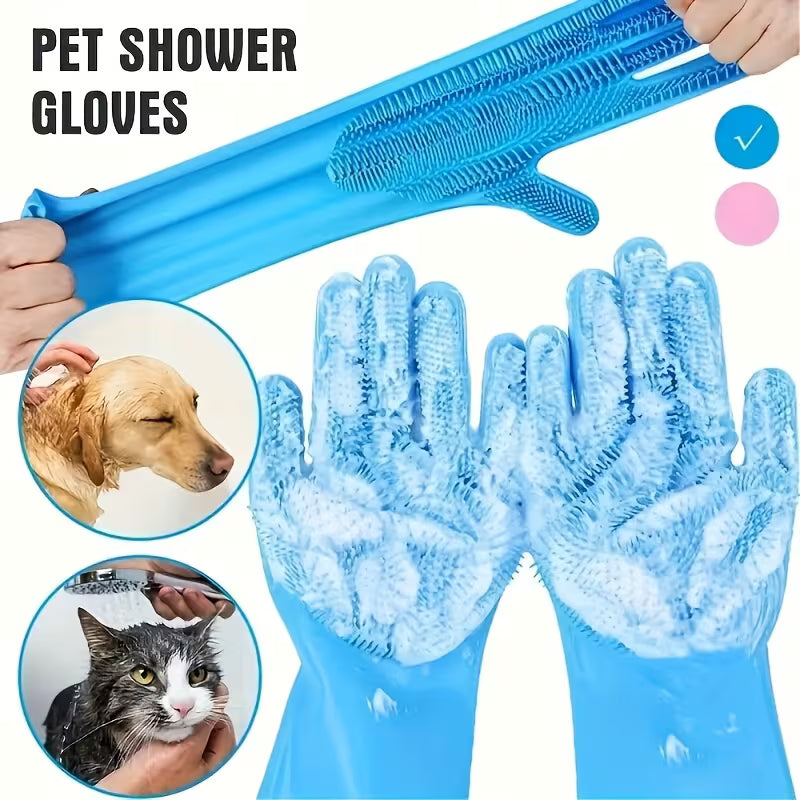 Gentle Pet Bathing Mitt and Massage Brush Set