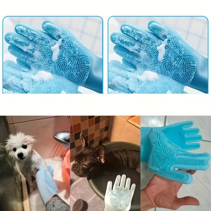 Gentle Pet Bathing Mitt and Massage Brush Set